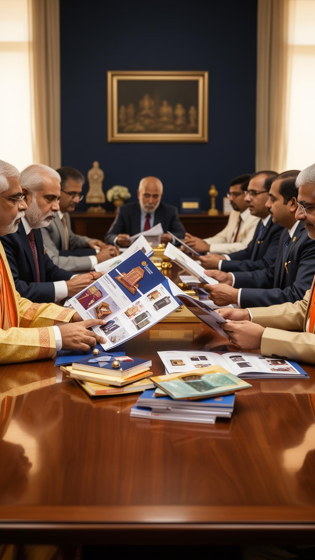 Cooperative bank AGM committee reviewing gifting samples