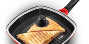 Hawkins 30 cm Die Cast Grill Pan with Glass Lid, Red