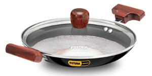 Hawkins Futura Deep-Fry Pan / Kadhai 0.9 Litre, Nonstick with Glass Lid