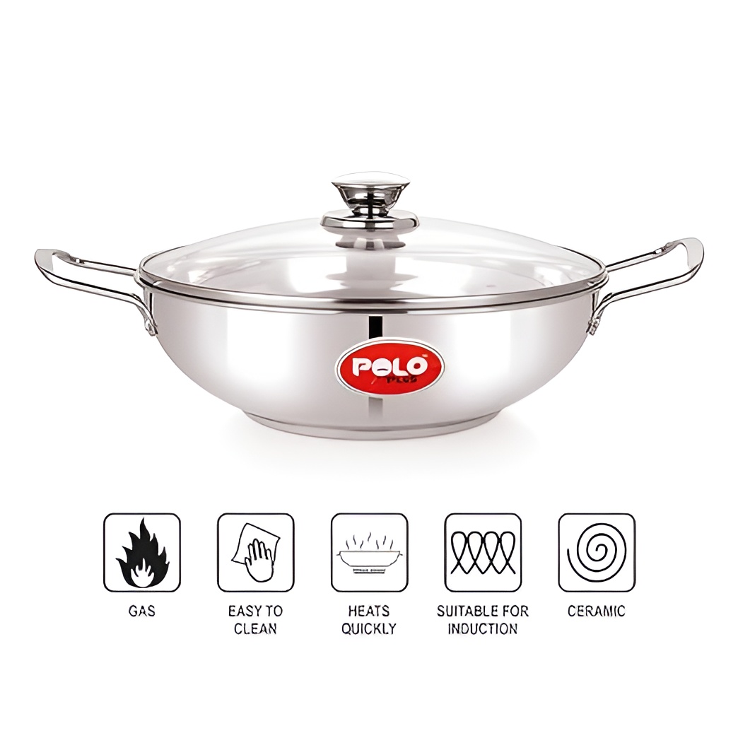 POLO KADAI WITH GLASS LID STAINLESS STEEL HANDLE 20 CM - 07