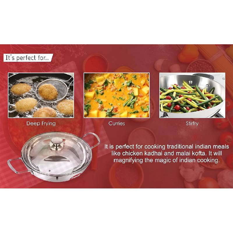 POLO KADAI WITH GLASS LID STAINLESS STEEL HANDLE 20 CM - 09