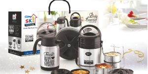 SKI Daily Essential 3 Pcs Set (150 ml Tea Pot+ 3 Layer Tiffin + 1500 ml Casserole)