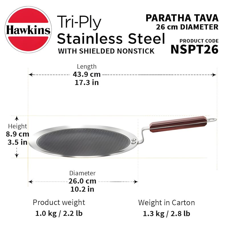 HAWKINS TRI PLY STAINLESS STEEL WITH SHIELDED NONSTICK PARATHA TAVA 26 CM - 03