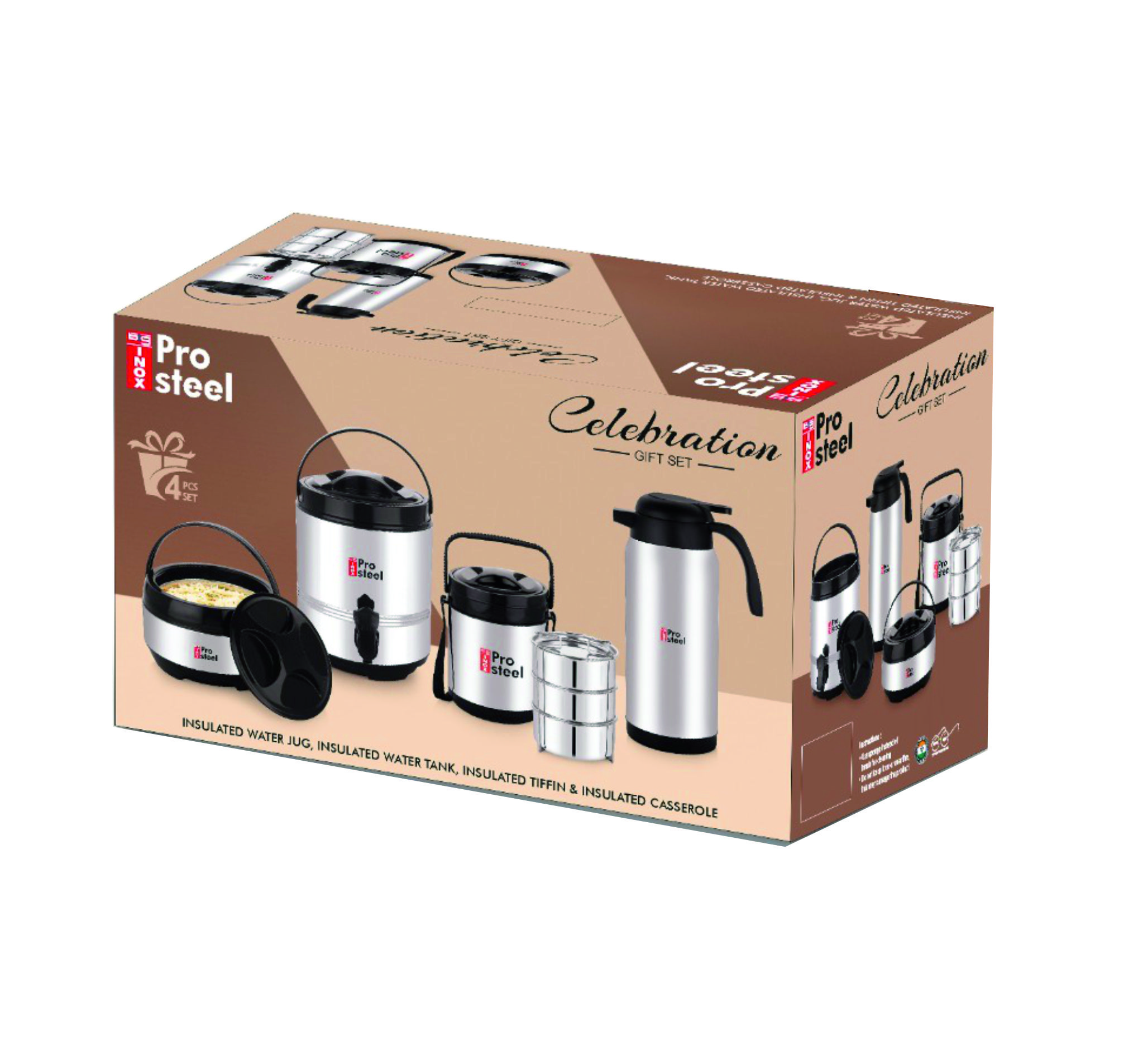 Big Celebration 4 pcs Set (Insulated Casserole +Insulated Water Tank +Insulated Tiffin + Insulated Water Jug)