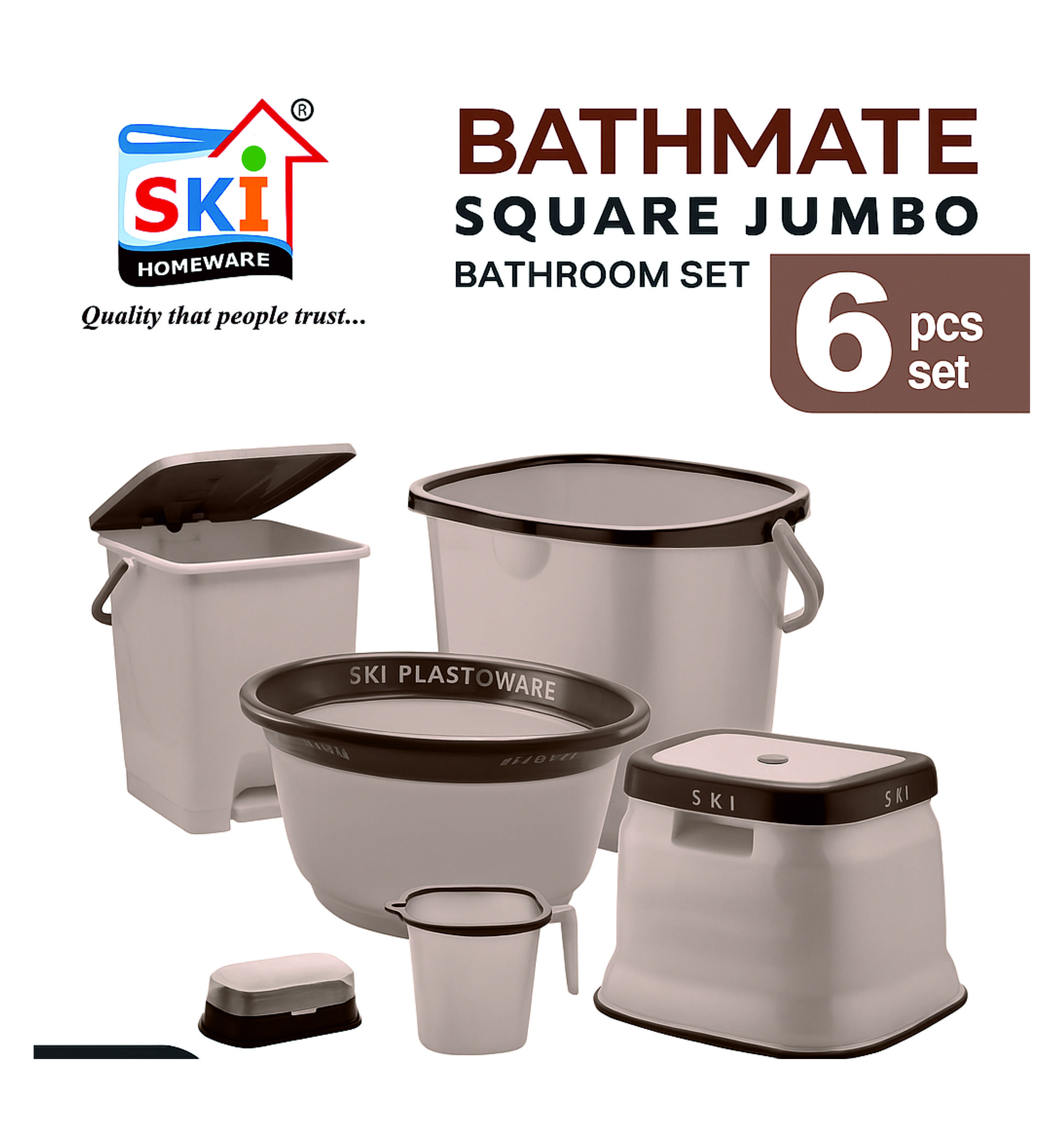 Bathmate Square Jumbo Bathroom Set – 6 Pcs | SKI Homeware