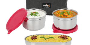 Speedex Alfa Lunch Box – 3 Stainless Steel Containers with Carry Bag
