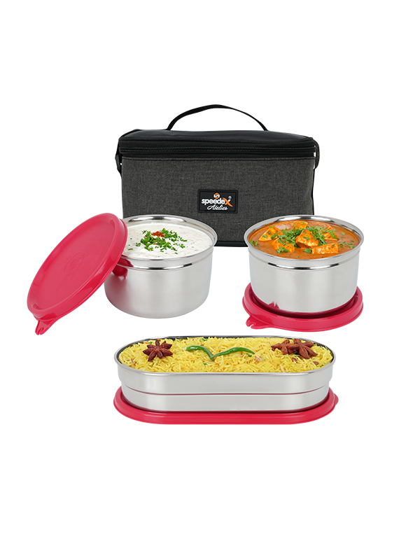 Speedex Alfa Lunch Box – 3 Stainless Steel Containers with Carry Bag