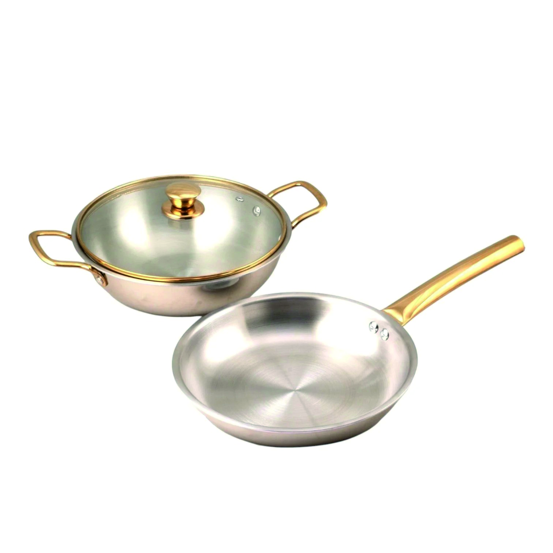 KOSMOS Premium Series Tri-Ply Kadhai & Fry Pan Set with Glass Lid
